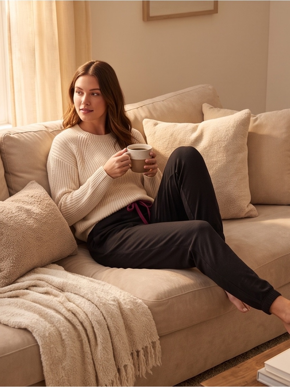 Laundry By Shelli Segal Black Joggers with Pink Drawcord
